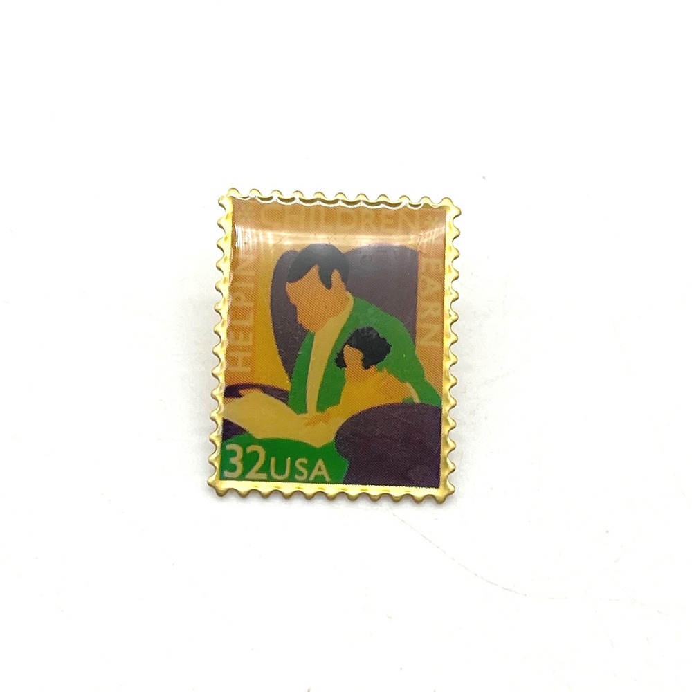Vintage 1996 USPS 32 Cent Stamp Pin Helping Children Learn The AD CO Goldtone